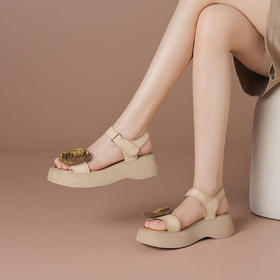 【牛皮】民族风花朵凉鞋女夏季新款复古轻便厚底休闲凉鞋-BB