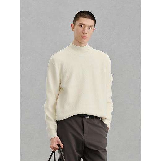 GXG男装 白色肌理提花毛衣通勤针织衫  热卖毛衣G24X204017 商品图2