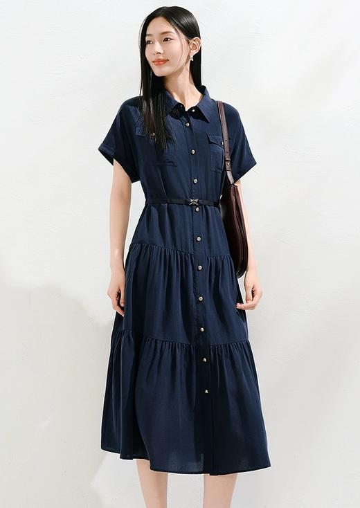 夏季新款凯旋门连衣裙天丝棉翻领知性率真短袖衬衫连衣裙 商品图4