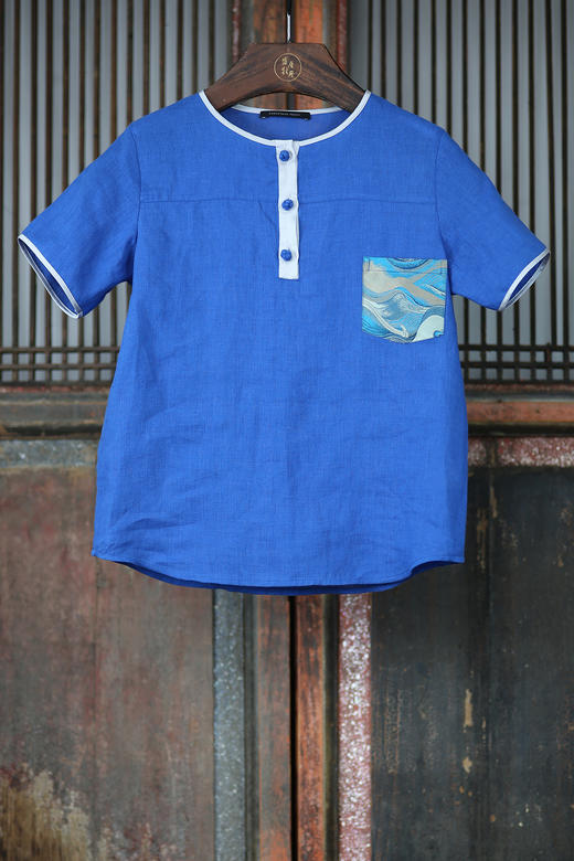 盛唐牡丹| Kids 天然亚麻宋锦短袖套装 商品图1