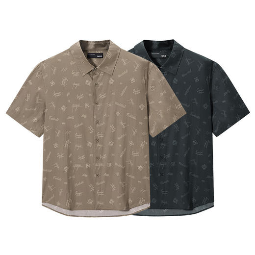 GXG男装 满印设计休闲短袖衬衫通勤男士日常薄外套 2025春季热卖 商品图4