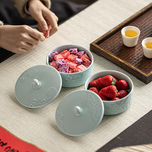 【陶瓷带盖果篮】中式陶瓷带盖干果收纳盒茶室糖果零食茶点盘可叠加家用客厅点心盒 商品图7