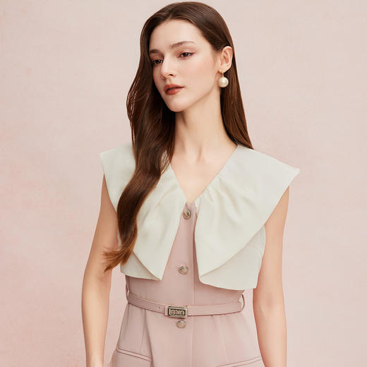 QF8C2斯尔丽25新款直身优雅白领气质轻奢宴会撞色立裁领连衣裙 商品图4