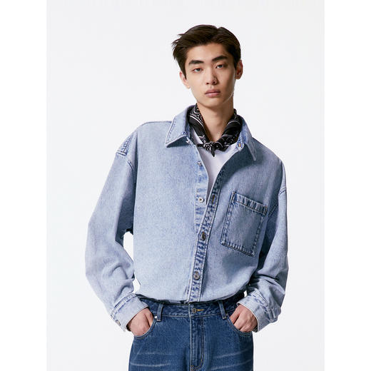 GXG男装 牛仔蓝水洗风格潮流时尚衬衫外套    秋季热卖G24XE93001 商品图3