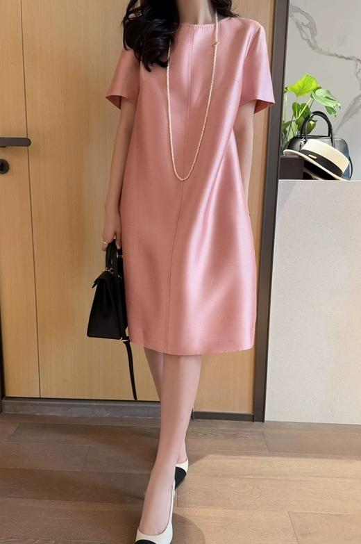 茧型优雅高级洋气纯色圆领显瘦直筒连衣裙 商品图2