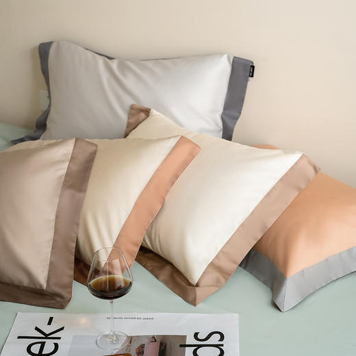 自然醒100支长绒棉Maillard美拉德系拼边枕套高奢款HS 商品图5