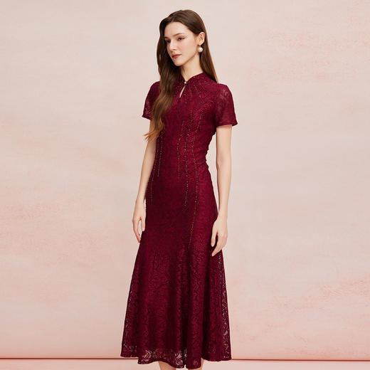 QF8C6斯尔丽25新款改良旗袍款刺绣蕾丝立体烫钻鱼尾长裙礼服宴会连衣裙 商品图2