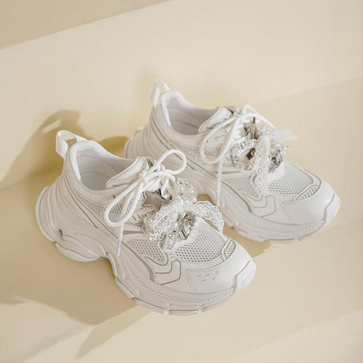 Westory2025年夏款厚底老爹鞋大身拼接夹心菱纹透网系带深口老爹鞋W25CM75491 商品图0