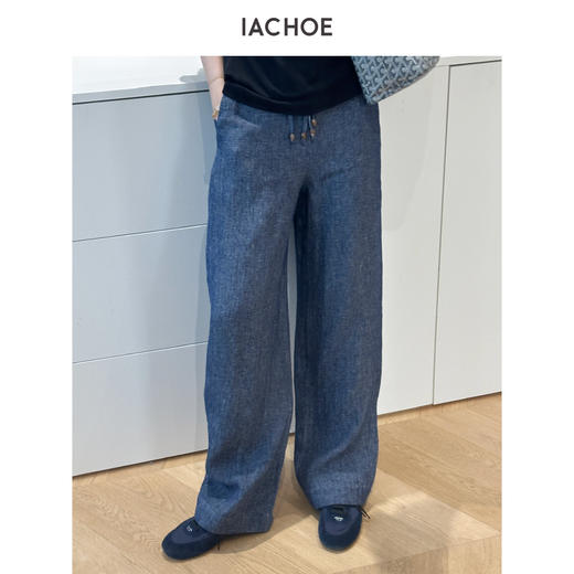 棉仓3621518011-IACHOE亚麻抽绳休闲裤 商品图0