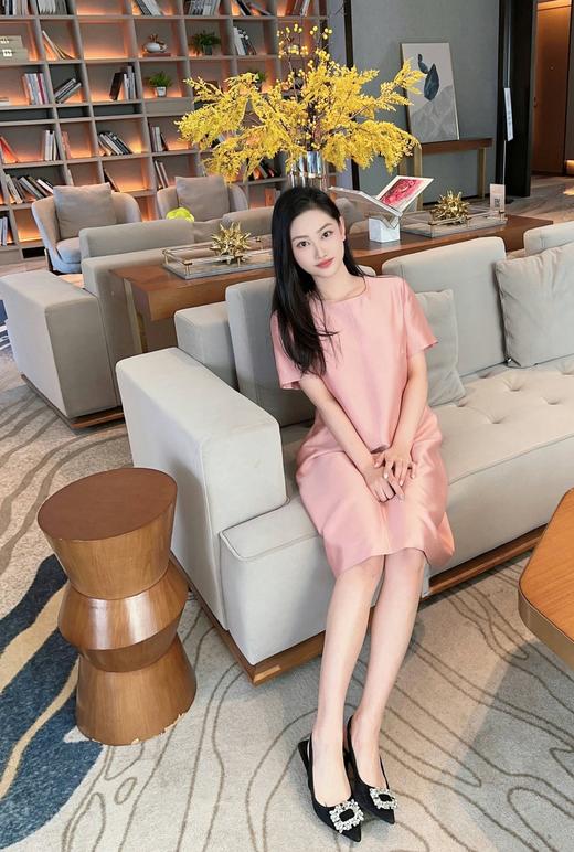 茧型优雅高级洋气纯色圆领显瘦直筒连衣裙 商品图5