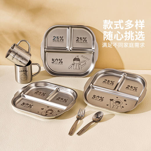 摩登主妇儿童餐盘304不锈钢宝宝分餐盘家用防摔餐具分格早餐盘子 商品图4