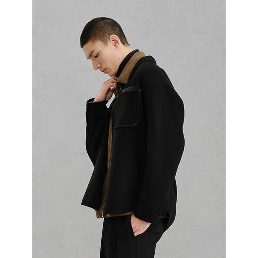 GXG男装   黑色全羊毛通勤短大衣外套24冬季热卖G24X064024 商品图3