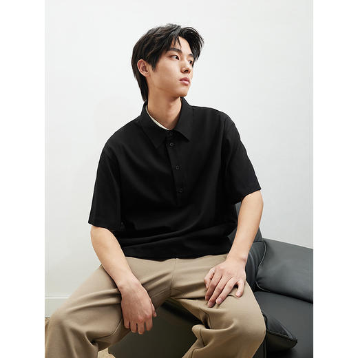 2025春夏热卖GXG男士衬衫黑色半纽扣套头宽松男士短袖衬衫 商品图4