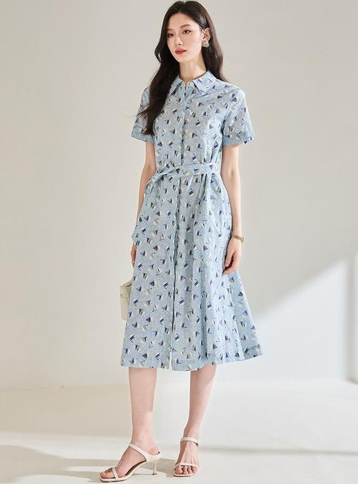 原单剪标之禾抗皱全棉印花蓝色扬帆衬衫领连衣裙 商品图2