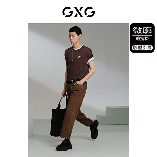 GXG男装 红咖植绒印花短袖T恤 舒适休闲夏季热卖短袖T恤 G24X442088 商品图1
