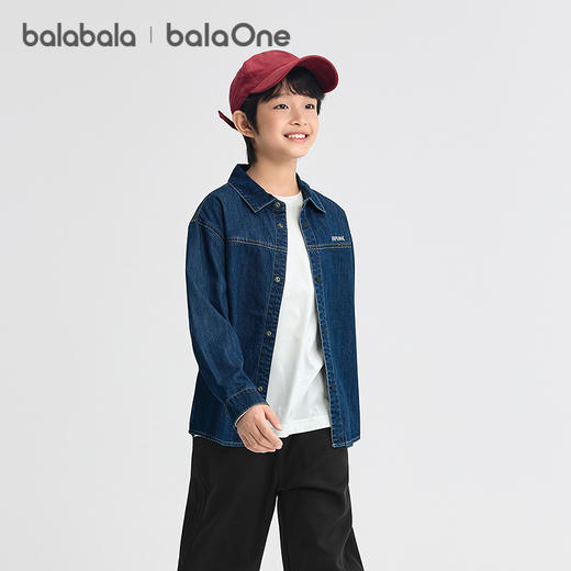 巴拉巴拉儿童衬衫男童女童长袖大童2025新款秋装全棉牛仔时尚百搭 商品图2