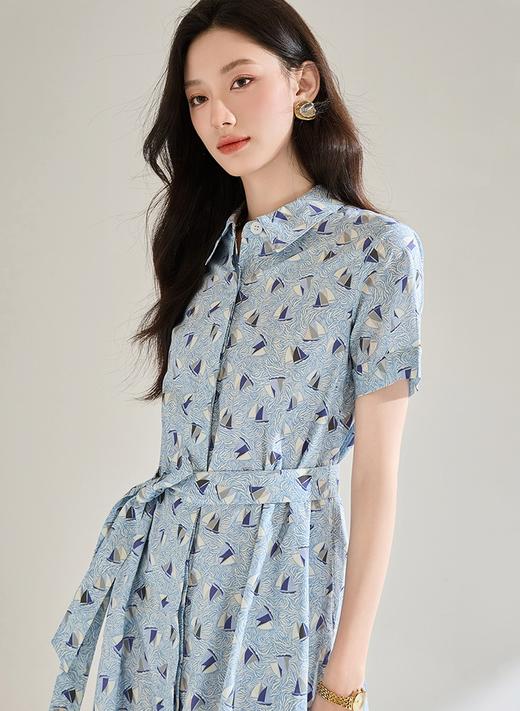 原单剪标之禾抗皱全棉印花蓝色扬帆衬衫领连衣裙 商品图10