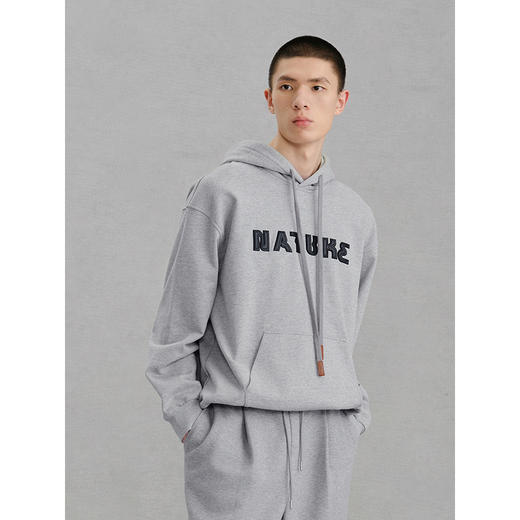 GXG男装 麻灰色宽松简约连帽卫衣24年冬季热卖G24X314034 商品图3