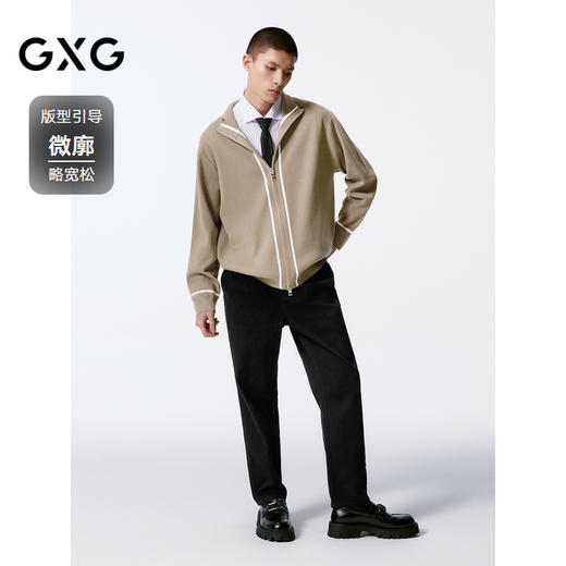 GXG男装 高领开襟毛衫撞色条纹针织衫 24年秋G24X303001 商品图1