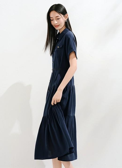 夏季新款凯旋门连衣裙天丝棉翻领知性率真短袖衬衫连衣裙 商品图11