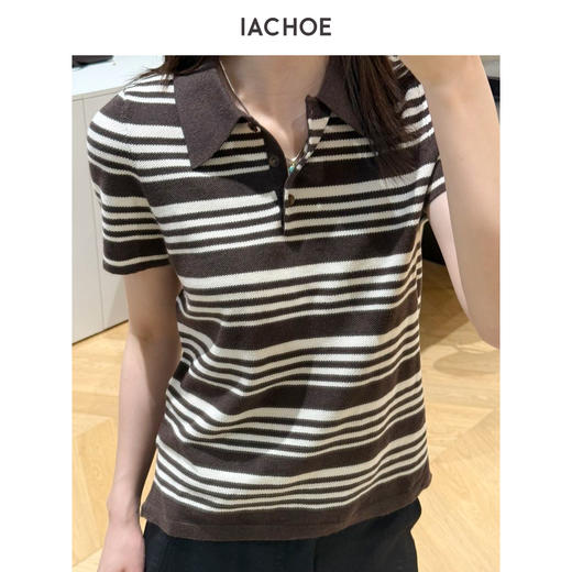 棉仓3631501018-IACHOE【可露丽】山羊绒条纹Polo衫 商品图2