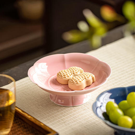 【高脚海浪六瓣盘】中式禅意茶点盘高脚点心盘家用陶瓷干果坚果托盘精致水果盘子 商品图5