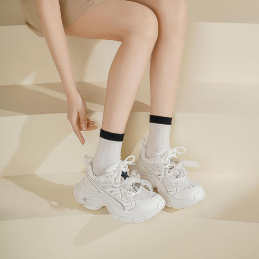 Westory2025年夏款厚底老爹鞋大身拼接夹心菱纹透网系带深口老爹鞋W25CM75491 商品图3