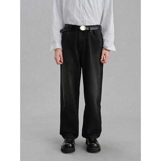 GXG男装 宽松直筒牛仔裤肌理通勤长裤 24年冬G24X054060 商品图3