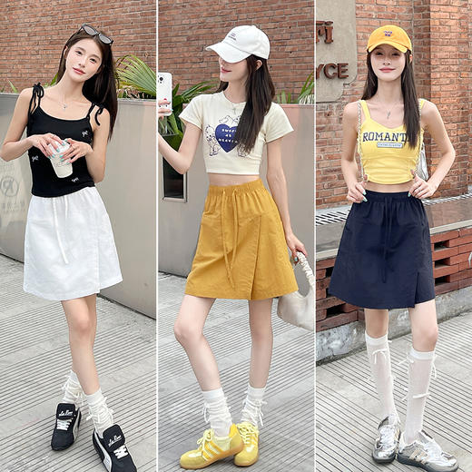 【夏季必备】【显高显瘦，时髦百搭】夏季新款女速干工装裙裤开叉设计松紧腰运动休闲五分裙裤100% 商品图1