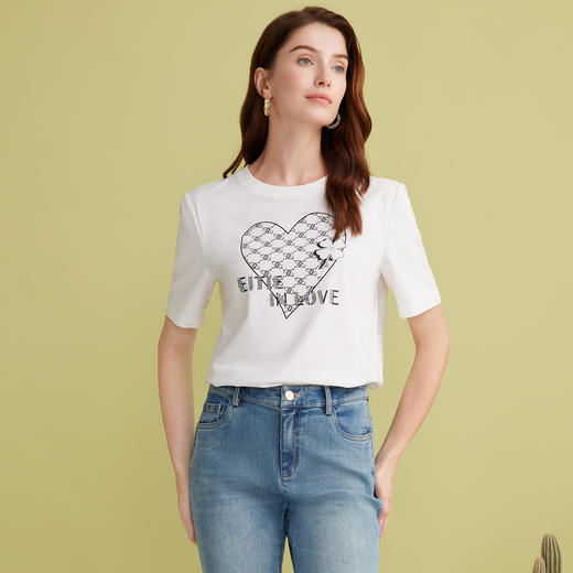 EITIE爱特爱夏季新款百搭打底舒适弹力圆领印花T恤女7702404 商品图7