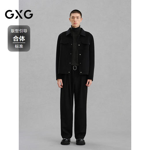GXG男装  黑色全羊毛通勤短款大衣24冬季热卖大衣G24X064023 商品图1