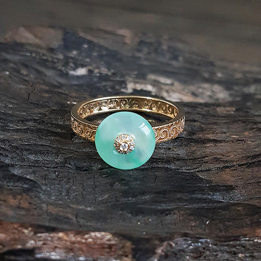 【天然正品】A货翡翠AU750黄金镶钻镶天然冰种平安扣翡翠（吉祥、如意）戒指21号（戒圈可改）女士现售价：3680！080625NJS09 商品图4