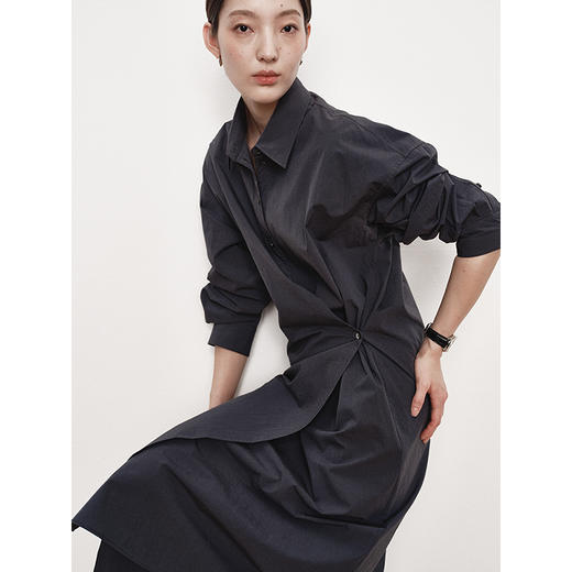 UMILAB｜弦月*高智通勤 100%高支SU匹马棉 不对称衬衫连衣裙D810M 商品图4