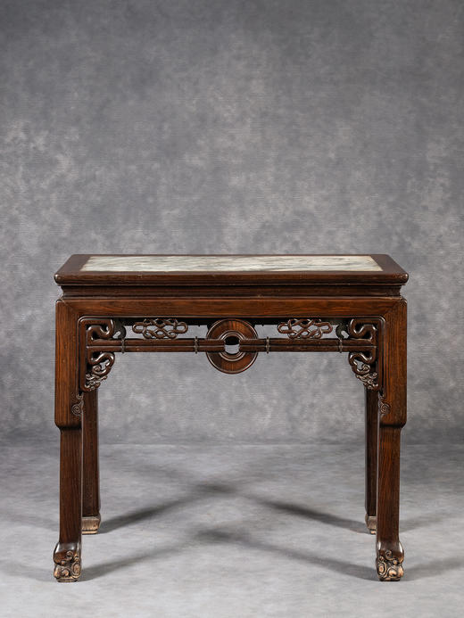 清	红木镶云石拱璧纹半桌 商品图1