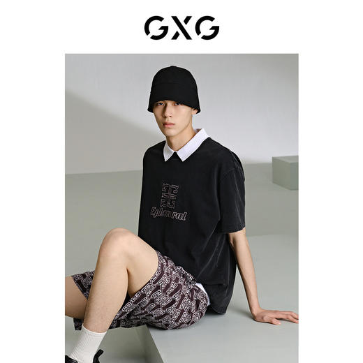 GXG男装 深灰色水洗圆领短袖T恤 夏季热卖T恤 G24X442032 商品图3