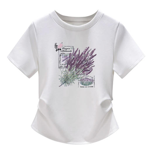 「自」全新升级【铂金会员119/天猫159/差价40】(11638)洛诗琳气质印花圆领T恤2025夏季新款重工刺绣收腰短袖上衣女 商品图4