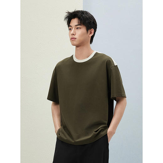 25夏季热卖 GXG男装撞色拼接时尚简约圆领短袖T恤百搭通勤 商品图2