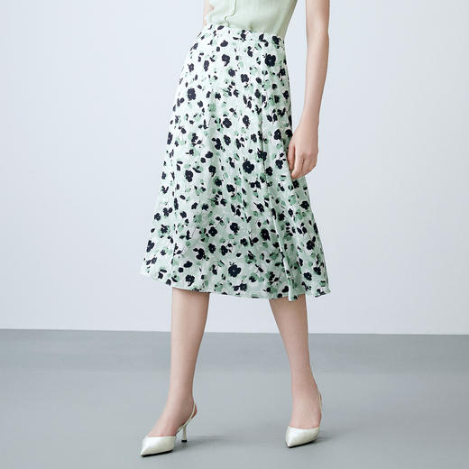 EITIE爱特爱夏季新款时尚高腰a字显瘦法式通勤印花半身裙7806509 商品图1