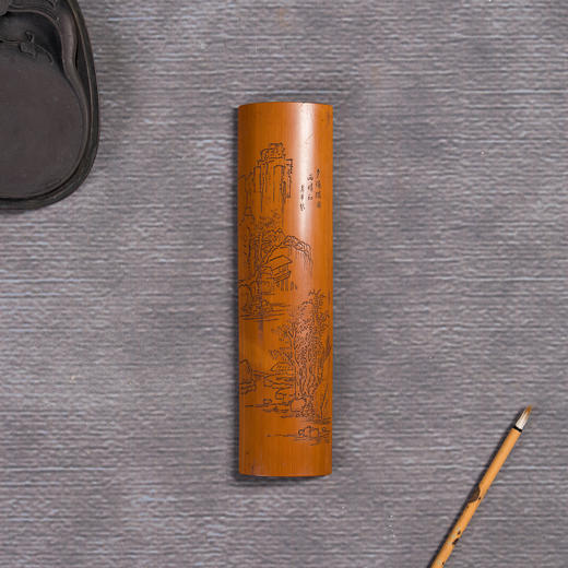 清	竹雕山水诗文臂搁 商品图0