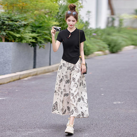 新中式国风印花套装，不规则上衣阔腿裤两件套HR-GJC2575 商品图0