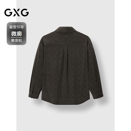 GXG男装 棋盘格烧花长袖衬衫通勤灯芯绒外套男衬衣 2025春季热卖 商品图1