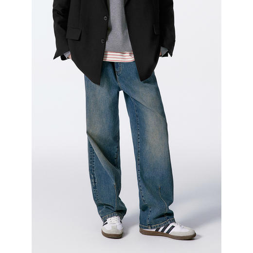 GXG男装 浅蓝系绳设计牛仔裤锥形长裤 24年秋G24X053024 商品图4