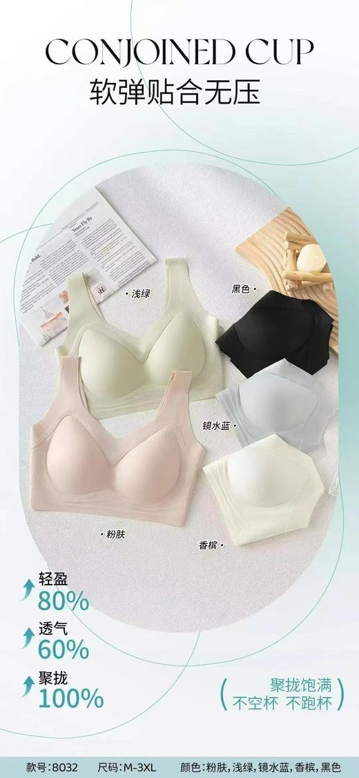 【8032】凉感无痕隐形提拉背心内衣女防下垂软支撑舒适亲肤裸感固定杯文胸 商品图8