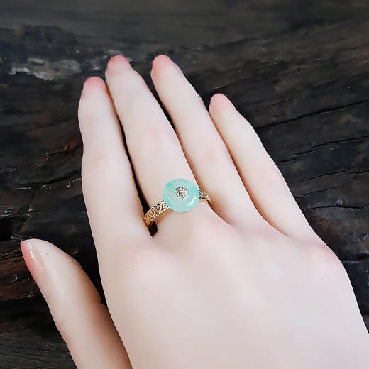 【天然正品】A货翡翠AU750黄金镶钻镶天然冰种平安扣翡翠（吉祥、如意）戒指21号（戒圈可改）女士现售价：3680！080625NJS09 商品图7