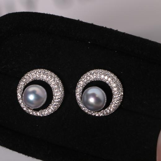 【甄珠贝】海水akoya真多麻色 圈圈耳环 强光 正圆 7-7.5mm 925纯银配件 商品图1