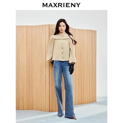 MAXRIENY高级气质感复古优雅卡其色上衣2025春款压褶设计感外套(货号:MS86JA025) 商品图2