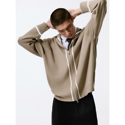 GXG男装 高领开襟毛衫撞色条纹针织衫 24年秋G24X303001 商品图2