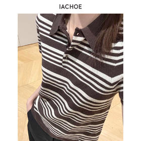 棉仓3631501018-IACHOE【可露丽】山羊绒条纹Polo衫