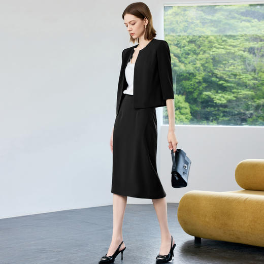 IWY/气质七分袖黑色职业西装套裙女夏季薄款总裁接待工作服C2297+S2298 商品图1