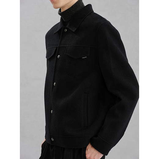 GXG男装  黑色全羊毛通勤短款大衣24冬季热卖大衣G24X064023 商品图3